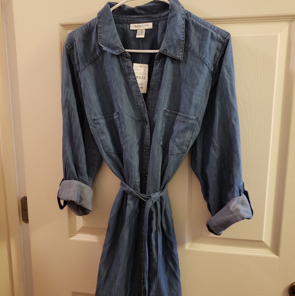 Long blue jean button up shirt